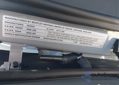 2024 Bentley Continental Gt A/Azure/Mulliner V8/S из США, поврежденный, VIN SCBDG4ZG3RC017510